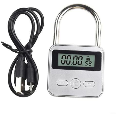 HOHOVYVY Zeitschloss,Zeitschloss Für Selfbondage,Digitale Zeitschloss,Metall Timer Schloss LCD Display Multi Funktion Elektronische Zeit 99 Stunden Max Timing(Silver)