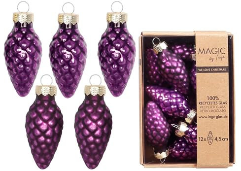 Christbaumschmuck Zapfen 4,5cm Glas 12 Stück - matt & glänzend - Christbaumkugeln für Weihnachtsbaum - Weihnachtskugeln & Weihnachtsbaumschmuck zu Weihnachten Lila Purpur - Purple Symphony