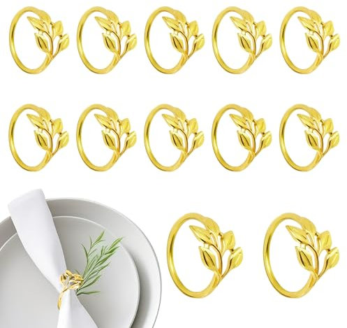 Serviettenringe, XIMEY 12 pcs Serviettenring, Serviettenringe Gold, Serviettenring Blatt Design, für Hochzeiten, Familienessen, Dinnerparty, Restaurants, Hotels (Goldene Blätter)
