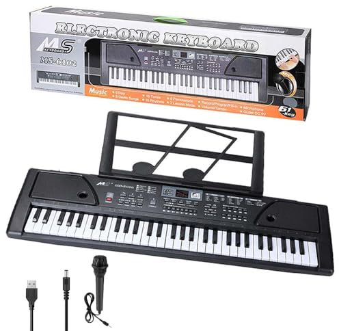 Electronic Keyboard, 61 Keys Electronic Keyboard with Microphone USB Cable for Beginners and 3-12 Kids, Digital Electronic Piano Instrument, Black