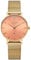 Kistanio Petit - Reloj plano para mujer con correa milanesa y cristal de zafiro, 33 mm de diámetro, acero inoxidable, fecha en diferentes variantes, Dorado/Peach