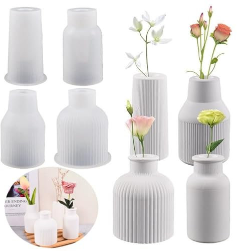 4 Stücke Vase Silikonform Set, Gießformen Blumenvasen, Epoxidharz Silikon Vase Formen,Handgefertigte Silikonform für DIY Vasenherstellung, Stifthalter, Heimdekor