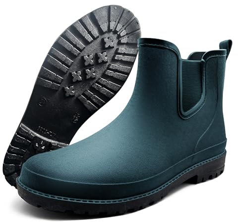 Rouhuhura Stivali da pioggia da uomo, stivali di gomma da uomo, stivali di gomma corti da uomo, stivali di gomma da giardino neri per pesca, passeggiate, fango, cani, Verde, 44 EU
