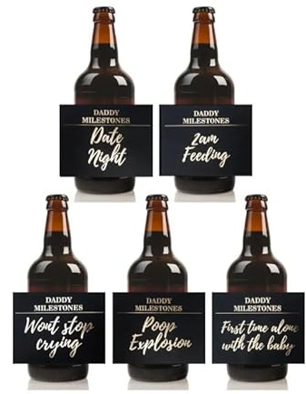 New Dad Milestone Labels | Expectant Dad Gift | 5 Beer Lager Vinyl Bottle Labels with Gold Foil Print