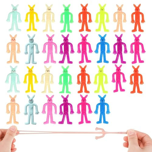 30 Stück Dekompression Kaninchen Stressabbau Spielzeug, Klatschhand für Kinder, Klatschhand, Stretchy Schleuder Spielzeug, Ostern Geschenke Kinder, Party mitgebsel für Mädchen Jungen