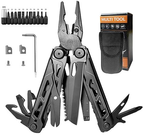 Multiherramienta, Herramienta Multifuncional Plegable 28 en 1 con Bolsa de Almacenamiento Alicates Multifuncionales Negros con Cabezal de 11 Lotes Cuchillo Y Herramientas Para Acampar Reparaciones