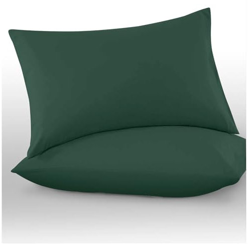 GC GAVENO CAVAILIA Microfiber Pillow Cases 2 Pack - Plain Dyed Housewife Pillowcases - Dark Green - (74x48 cm)