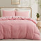 Gezu Housse de Couette Coton 220x240 cm Rose Unie 100% Doux Parure de Lit Adulte Coton Linge de Lit Avancé Literie Aspect Ridée Naturel avec Fermeture Éclair et 2 Taie d'oreiller 65x65cm
