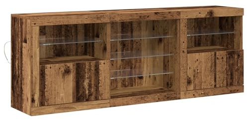 vidaXL Sideboard Altholz 181,5 x 37 x 67 cm Holzwerkstoff, Rustikaler Sideboard, rechteckig, Stauraum für das Esszimmer, LED-Anzeige, vielseitiger Wohnschrank