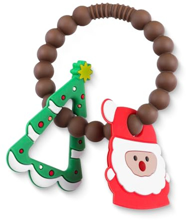 Amyang Beißring für Weihnachten, lebensmittelechtes Silikon, ab 3 Monaten, Pastellfarben