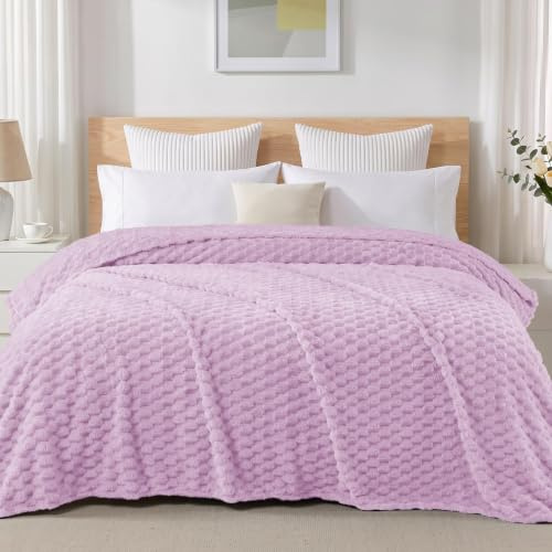 Exclusivo Mezcla 3D King Size Fleece Blanket for Bed Sofa, Lilac Purple | Super Soft Lightweight Plush Bed Throw for Adults, Decorative Fluffy Bed Blanket for Living room, All Season Use, 230x265 cm