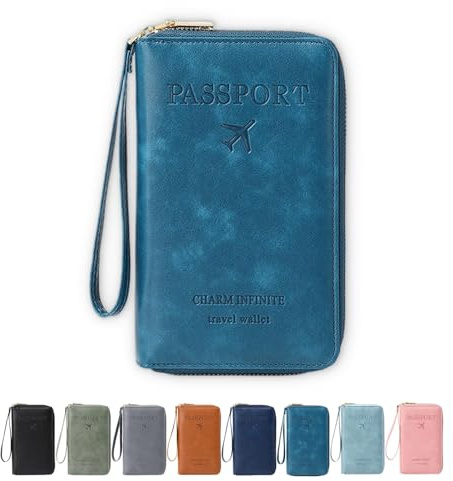 IHAZNTMZX Passport Holder PU Leather Wallet for Men & Women, RFID Travel Wallet, Passport Holder Card Slots Document Organizer Wrist Strap (8 Color)