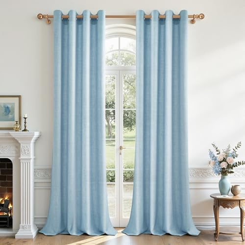 CUTEWIND Vorhang Blau mit Ösen Leinenoptik Ösenvorhang 2er Set H 245 x B 140 cm, Vorhänge Halbtransparent für Wohnzimmer Modern Schlafzimmer Balkontür Innen, Curtains Living Room