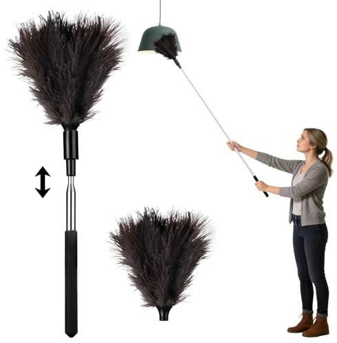 Vicloon Ostrich Feather Duster, 33 Inch Extendable Ostrich Feather Duster, Fluffy Natural Genuine Feathers, Cleaning Tool for Cleaning Cobweb High Ceiling Fan Blinds Cars
