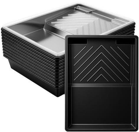 SINJEUN 10 PCS 9 Inch Plastic Paint Trays with 5 PCS Paint Tray Liner, Painting Roller Tray for DIY Decorating and Professional Use, Black