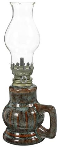Housoutil Vintage Öllampe aus Keramik und Glas, Klassische Sturmlaterne