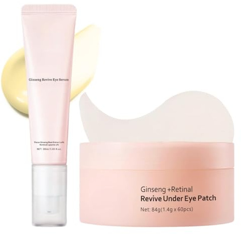 Korean Skincare Ginseng + Retinal Augencreme & Augenpads, Anti Aging Augencreme gegen Tränensäcke, Augenpads gegen Augenringe, Mindern Falten, Feuchtigkeit Augenserum & Eye Patches Korean für Frauen