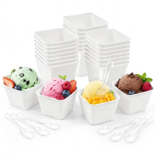 HYZYWON Pot Carton Glace, Paper Ice Cream Bowls, Coupe de Glace 25/50 Pièces Dessertcup, Disposable Bowl pour Yaourts, Desserts, Fruits et Fêtes d'Anniversaire d'Enfants (C)