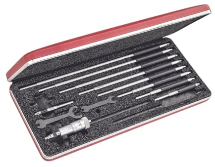 Starrett 124MBZ Solid-Rod Vernier Inside Micrometers Set, 50-300 mm Range, 0.01 mm Graduation, +/-0.003 Accuracy, With Case