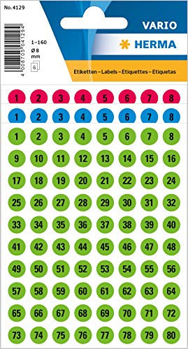 HERMA Numeri Adesivi permanenti Ø 8 mm Colorati