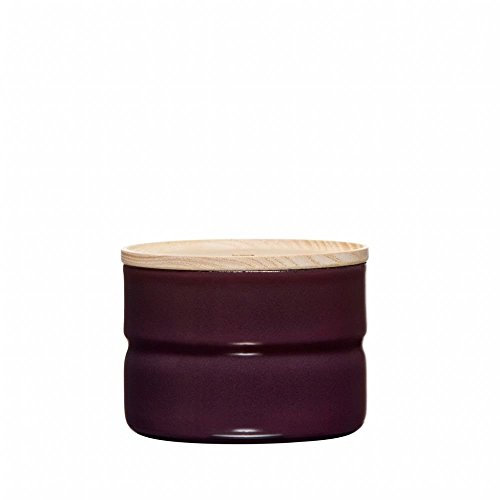 Riess, 2171-201,Vorratsdose mit Eschenholzdeckel, Durchmesser 8 cm, Höhe 6 cm, Inhalt 230 ml, DARK AUBERGINE, KITCHEN-MANAGEMENT, Truehomeware, Emaille