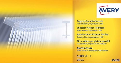 Avery AS020 Kimble, Barbs Tag Attachments for Standard Tagging Gun (20 mm, Box of 5000) - Clear