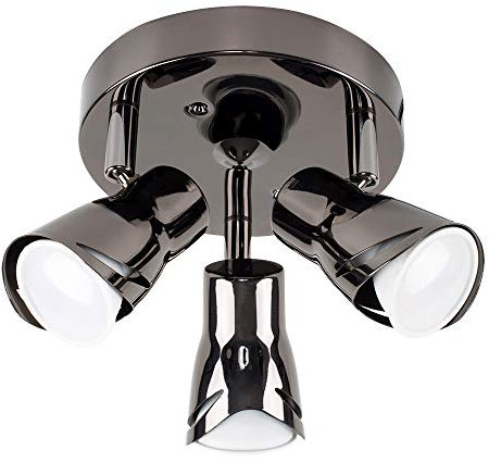 MiniSun | Contemporary Black Chrome Adjustable 3 Way Round Plate Ceiling Spotlight | Ceiling Spots, Home Décor & Improvement Essential | Includes 5W LED Bulbs [6500K Cool White]