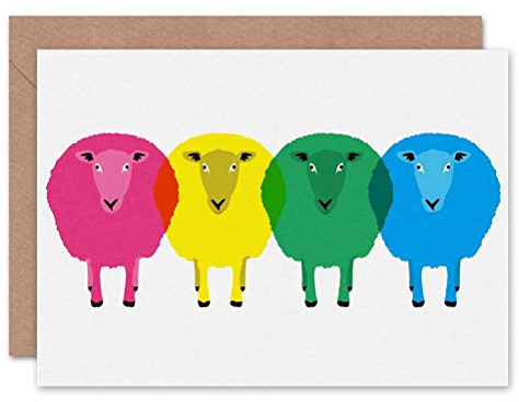 Wee Blue Coo Farbenfrohe Schafe, Helle Geburtstagskarte Danke Geburtstagskarte