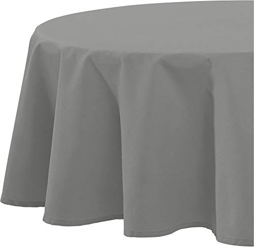 REDBEST Tischdecke, Tischwäsche Uni Seattle, 100% Baumwolle grau Größe rund: 160 cm Ø - Robustes, glattes Gewebe, mit hochwertigem Kuvertsaum