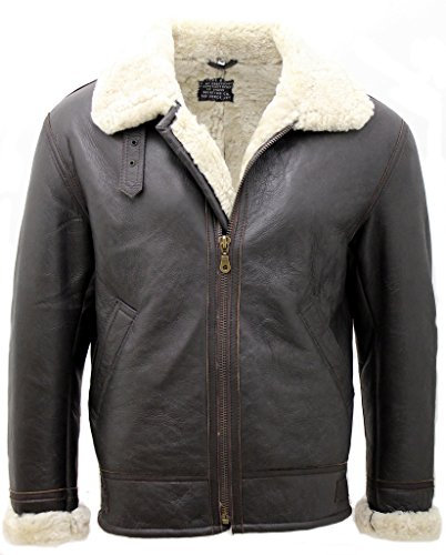 Infinity Herren creme B3 Shearling Schaffell-Weltkrieg-2 Bomber Lederfliegerjacke 3XL