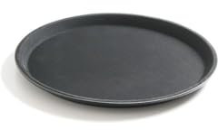 HENDI Serviertablett, Tablett, Temperaturbeständig von -10° bis 100°C, Gastro Tablett, Polyester glasfaserverstärkt, rund, Antirutschbeschichtung, Schock- und bruchfest, ø350mm, Schwarz