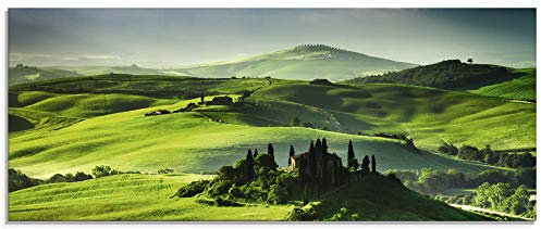 ARTland Wanddeko Glasbilder Wandbild Glas Bild einteilig 125x50 cm Querformat Natur Landschaft Italien Wiese Sonnenaufgang Berge Sommer Gebirge S7NL