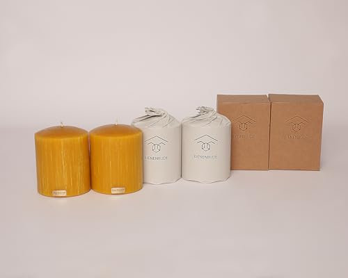 BienenBude I Bienenwachskerzen I 2 Stück 10 x 8 cm I Handgefertigte Stumpenkerzen I Direkt vom Imker