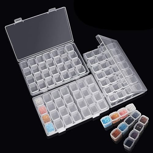 3 Pack Diamond Embroidery Box, Each Diamond Storage Box with 28 Mini Compartments Grids, 5D Painting and Cross Stitch Tools Accessory Containers for DIY Art Craft
