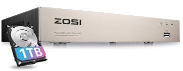 ZOSI 3K Lite 8 Channel Hybrid 4 in 1 HD TVI CCTV DVR, AI Human/Vehicle Detection, Remote Access, 8CH 1080P H.265+ Surveillance Video Recorder with 1TB Hard Drive for Home Security Camera System