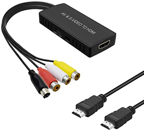 RuiPuo AV/Video to HDMI Converter, S-Video & RCA to HDMI Adapter, Supports 1080P, Compatible with PS2, PS3, Wii, Xbox, VCR, DVD Players
