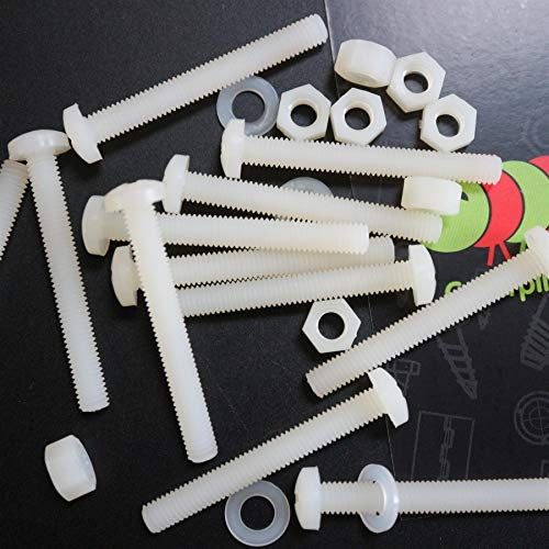 50 x têtes plates en nylon, vis de machine en plastique pour traverse, M5 x 40mm, boulons, écrous et rondelles