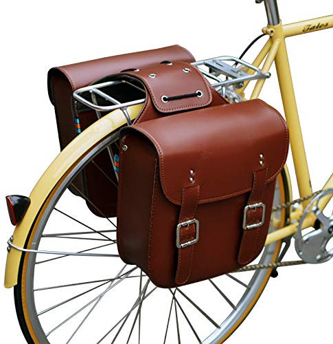 SENQI Retro Fahrradträgertasche Leder Heckträger Fahrradtaschen Robuste Rücksattelstütze Tasche für Retro Fahrrad Sattelträger Zubehör (Schwarz), Braun, 28 x 32 x 11 centimeters