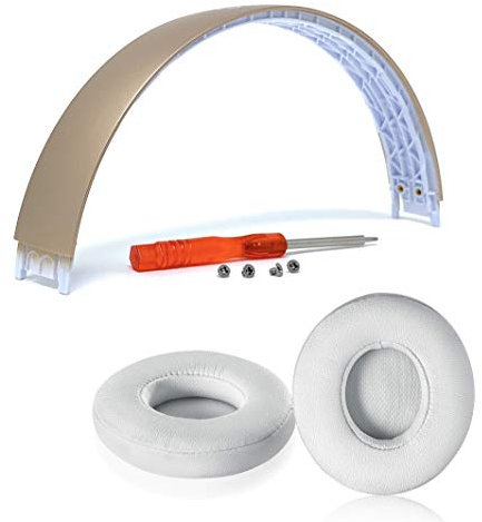 Solo3 Kit de réparation de coussinets et bandeau supérieur pour casque sans fil Beats Solo 3 et Solo 2 (bandeau doré + coussinets blancs)