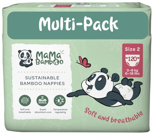 Mama Bamboo Soft, Breathable, Sustainable Bamboo Nappies (Size 2 x 120 Nappies)