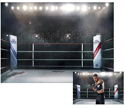 BELECO 2.1x1.5m Stoff-Boxring-Hintergrund, verschwommenes Zuschauer- und Stadionlicht, MMA-Arena-Fotohintergrund für Geburtstagsparty-Dekorationen, UFC Supplies, Babyparty-Fotohintergrund
