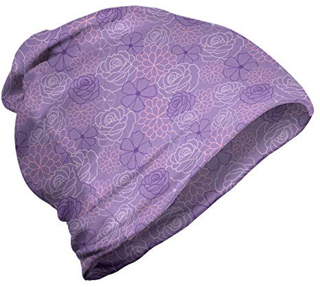 ABAKUHAUS Blumen Unisex Beanie, Doodle Blumenwiese Kunst, Wandern im Freien, Mauve und Pastellrosa