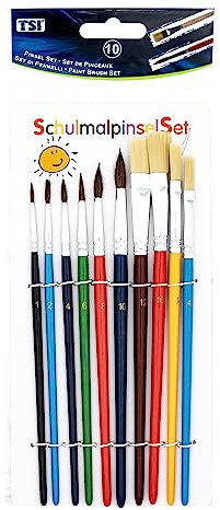 TSI Pinsel-Set 10tlg (Haarpinsel Größe 1,2,3,4,6,10 - Borstenpinsel Größe 6,8,10,12), Schaft farbig lackiert, Art.Nr. 49110
