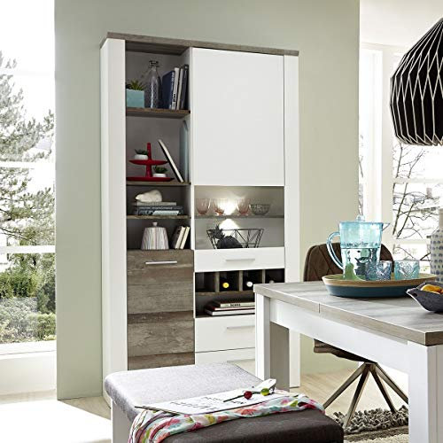 Möbel Akut Vitrine Buffetschrank weiß Mateo Driftwood Esszimmer Standvitrine inkl LED 96 cm