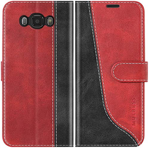 Mulbess Coque pour Samsung Galaxy J5 / J5 Duos 2016, Etui a Rabat, Housse en Cuir, Pochette de Protection Portefeuille, Élégant Vin Rouge