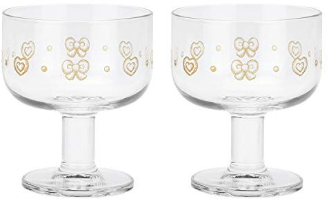 THUN Set 2 Ciotole Multiuso in Vetro con Gambo Corto Gold Icons