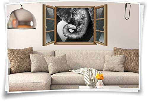 Medianlux Wand-Tattoo Wand-Bild Fenster Elefant Baby Tiere Schwarz-Weiß Aufkleber Folie Deko Wohnzimmer Küche Folie Digitaldruck, 90x58cm wb22wb963-132583