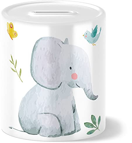OWLBOOK® Safari Elefant Spardose Kinder Junge Mädchen | Geschenke zur Einschulung | Taufgeschenke | Geschenk Taufe Geburt Geburtstag | Sparschwein | Sparbüchse | Sparkasse | Wiederverschließbar