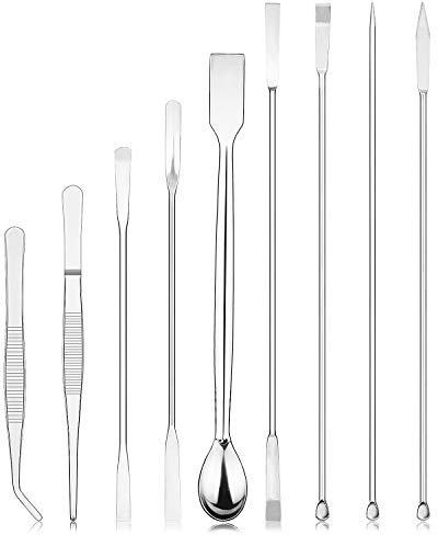 stonylab 9 Pezzi Laboratorio Micro Cucchiaio e Set di Spatole, Acciaio Inossidabile Doppio Attacco Spatole da Laboratorio Cucchiai da Campionamento Micro Scoopulas Set di Ponderazione con Pinzette