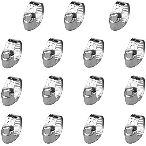 Schlauchschellen, 15 Stück einstellbare Schlauchschellen,Schlauchschellen Set 10-16 mm aus Edelstahl Schneckenantriebsschläuche Schlauchschellen